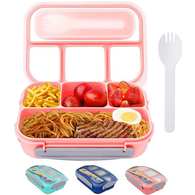 Bento Box Lunch Box Pieaugušo pusdienu kastes konteineri maziem bērniem, pieaugušajiem, 1300 ml, 4 nodalījumiem, dakšām, necaurlaidīga mikroviļņu trauku mazgājamā mašīna