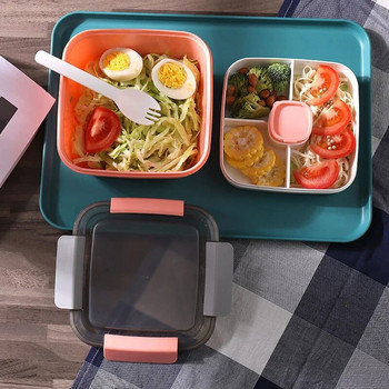 1100ml 1500ml Φορητό κουτί γεύματος Δοχείο 2 στρώσεων Grid Salad Bowl Bento Boxes Salad Bowls Κουτί μεσημεριανού γεύματος Δοχείο για φαγητό