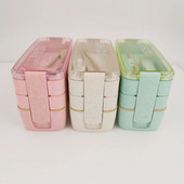 Veselīga materiāla pusdienu kastīte 3 slāņu kviešu salmu kārbiņas mikroviļņu trauku trauki pārtikas uzglabāšanas trauks pusdienu kaste 900 ml