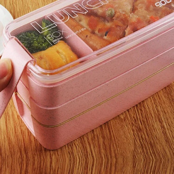 Υγιεινό Υλικό Κουτί φαγητού 3 στρώσεων Σιταρένιο άχυρο Bento Boxes Φούρνος μικροκυμάτων Δοχείο αποθήκευσης τροφίμων Κουτί μεσημεριανού γεύματος 900ml