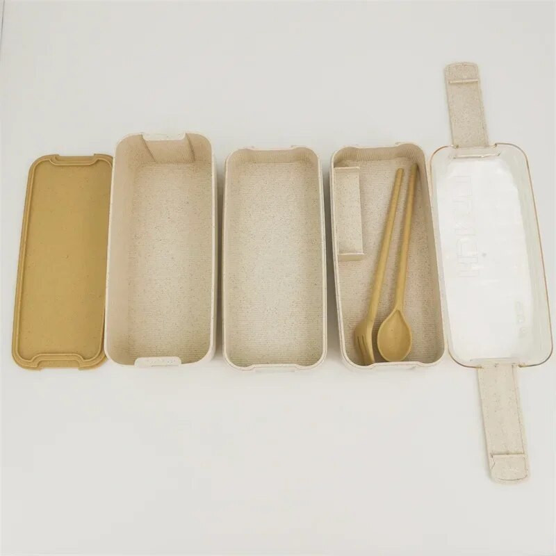 Veselīga materiāla pusdienu kastīte 3 slāņu kviešu salmu kārbiņas mikroviļņu trauku trauki pārtikas uzglabāšanas trauks pusdienu kaste 900 ml