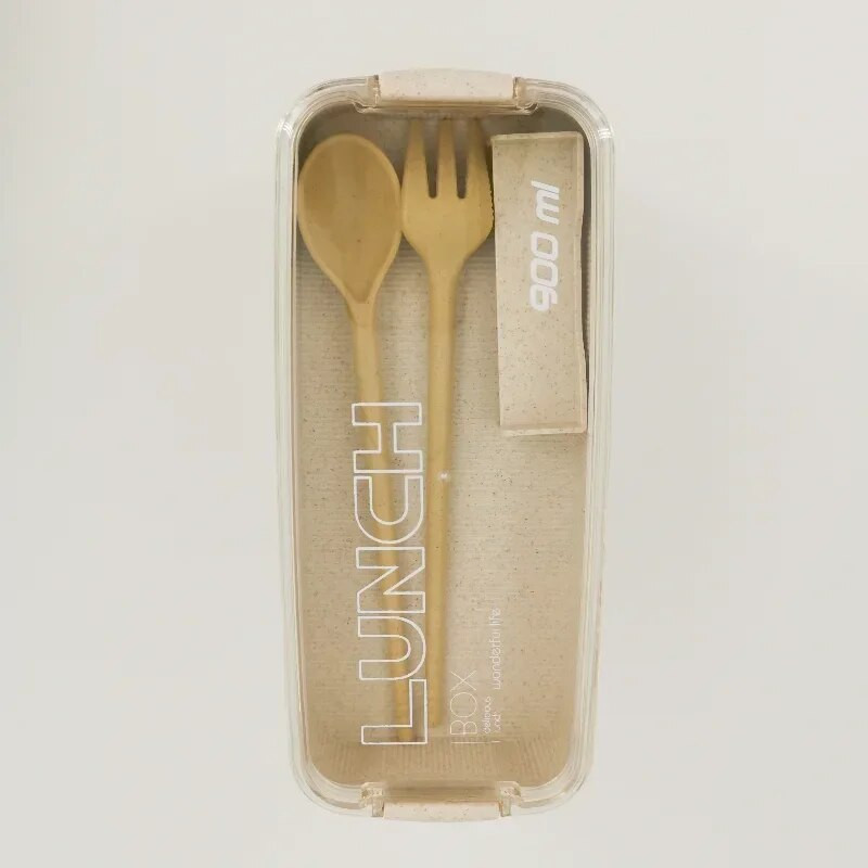 Veselīga materiāla pusdienu kastīte 3 slāņu kviešu salmu kārbiņas mikroviļņu trauku trauki pārtikas uzglabāšanas trauks pusdienu kaste 900 ml