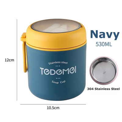 Roostevabast terasest vaakumtassis supi-lõunakarbi hoiusoojendaja lusikaga Toidu termopurgiga isoleeritud supitermose konteinerite jahuti