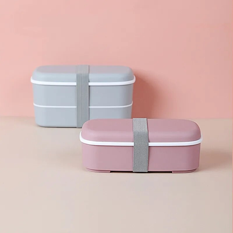 Plastikust kahekihiline Bento kast, suletud lekkekindel toidu hoiukonteiner mikrolaineahjus kantav kaasaskantav pikniku koolikontori lõunakast