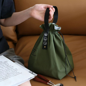 Μονωμένη τσάντα Bento Box με ανοιχτό καμβά κορδόνι για μεσημεριανό κουτί αποθήκευσης Σχολική τσάντα για πικ-νικ Κάμπινγκ αξεσουάρ κουζίνας