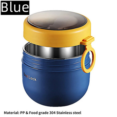 Nerūsējošā tērauda pusdienu kastes dzeramā kauss ar karoti pārtikas termisko burku, izolēta zupas termosa konteineri termosa pusdienu kastes maisiņš