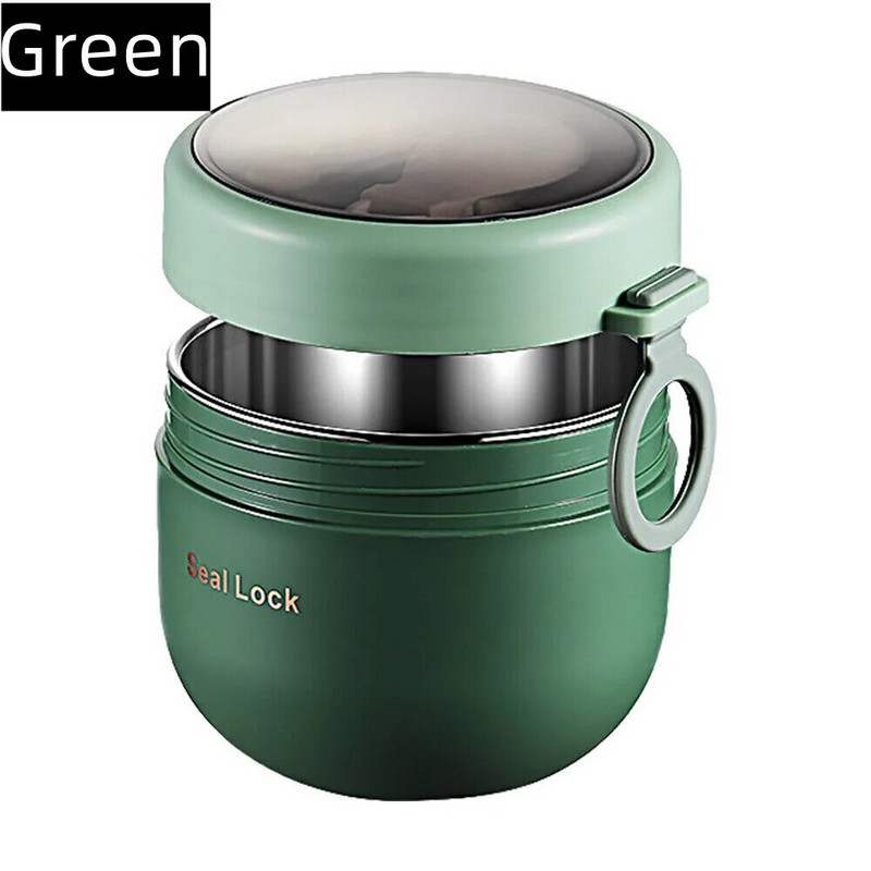 Nerūsējošā tērauda pusdienu kastes dzeramā kauss ar karoti pārtikas termisko burku, izolēta zupas termosa konteineri termosa pusdienu kastes maisiņš