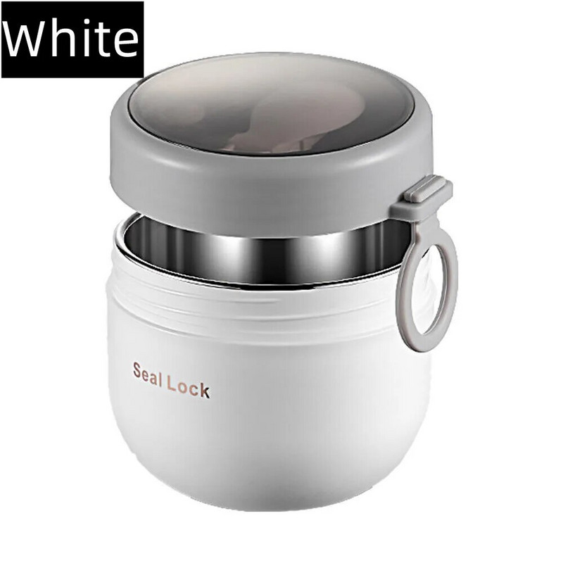 Nerūsējošā tērauda pusdienu kastes dzeramā kauss ar karoti pārtikas termisko burku, izolēta zupas termosa konteineri termosa pusdienu kastes maisiņš