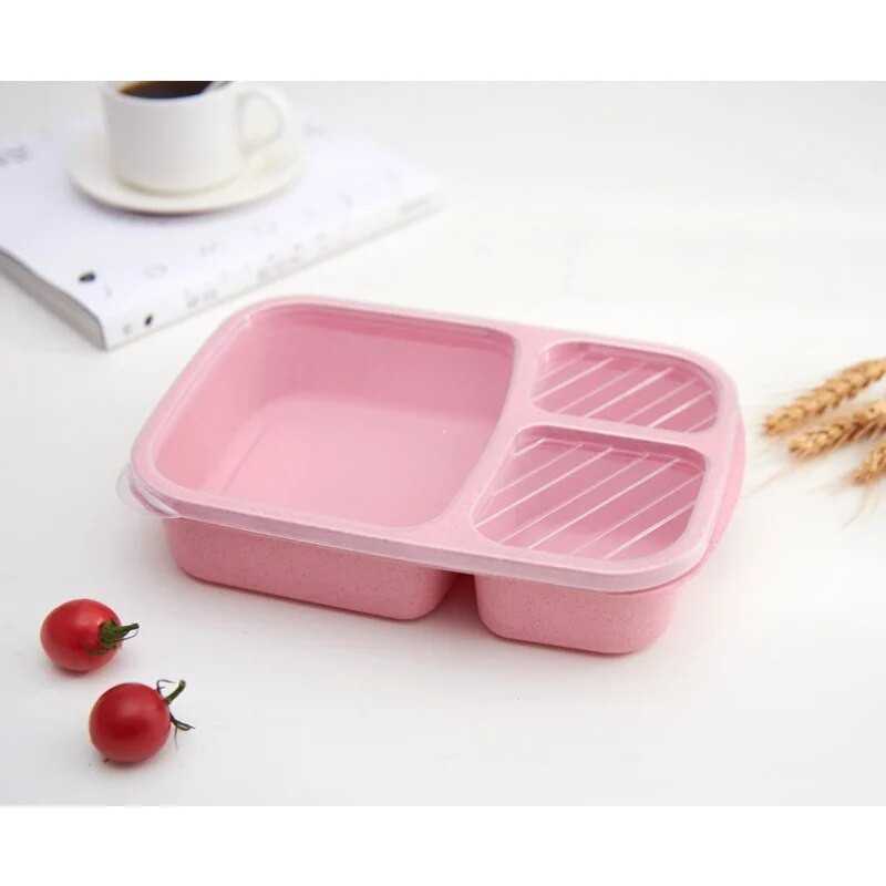 Mikroviļņu pusdienu kaste Kviešu salmu kaste ar nodalījumu piknika bento kastēm Pārtikas konteiners Bērnu skolas pieaugušo biroja pusdienu kaste