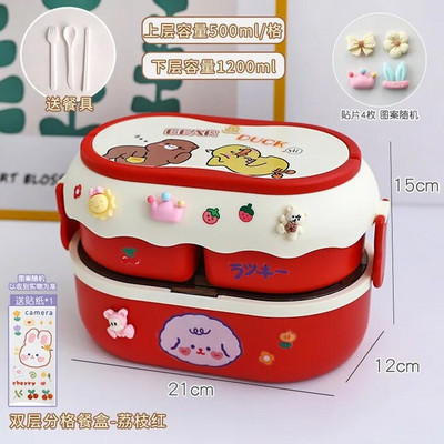 Pārnēsājama Kawaii pusdienu kaste meitenēm skolas bērniem plastmasas piknikam Bento Box mikroviļņu pārtikas kaste ar nodalījumiem, uzglabāšanas konteineri