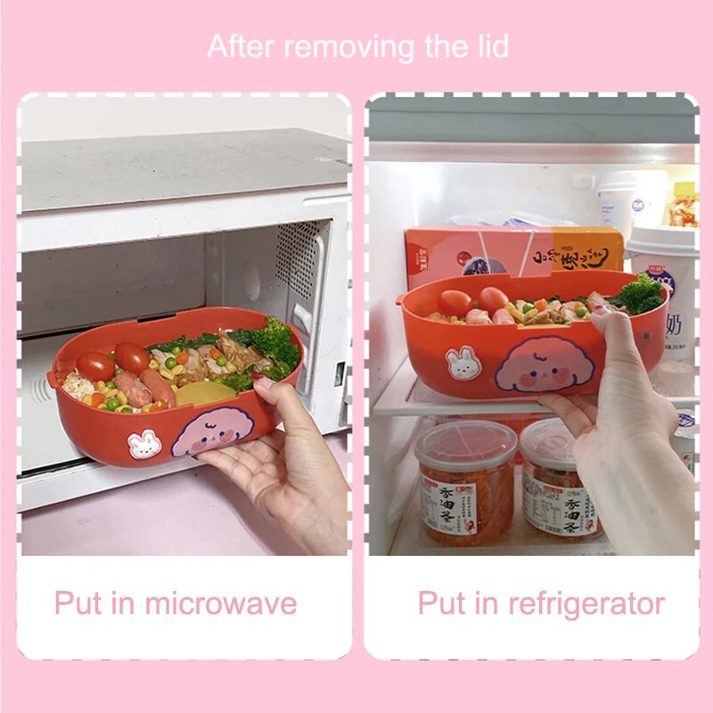 Pārnēsājama Kawaii pusdienu kaste meitenēm skolas bērniem plastmasas piknikam Bento Box mikroviļņu pārtikas kaste ar nodalījumiem, uzglabāšanas konteineri