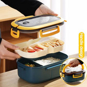 Pārnēsājama pusdienu kastīte ar 2 slāņu režģi bērniem studentu Bento kaste, necaurlaidīga mikroviļņu krāsnī lietojama pusdienu kaste ar dakšas karoti skolas birojam