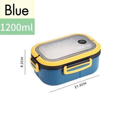 Pārnēsājama pusdienu kastīte ar 2 slāņu režģi bērniem studentu Bento kaste, necaurlaidīga mikroviļņu krāsnī lietojama pusdienu kaste ar dakšas karoti skolas birojam