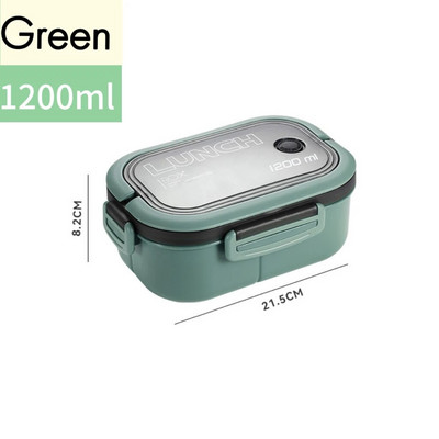 Pārnēsājama pusdienu kastīte ar 2 slāņu režģi bērniem studentu Bento kaste, necaurlaidīga mikroviļņu krāsnī lietojama pusdienu kaste ar dakšas karoti skolas birojam