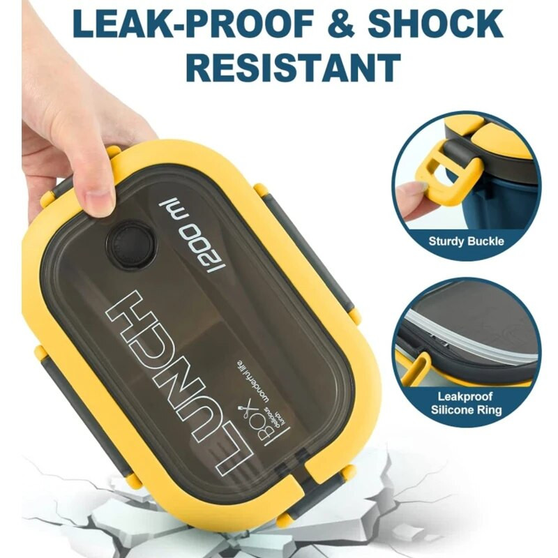 Pārnēsājama pusdienu kastīte ar 2 slāņu režģi bērniem studentu Bento kaste, necaurlaidīga mikroviļņu krāsnī lietojama pusdienu kaste ar dakšas karoti skolas birojam