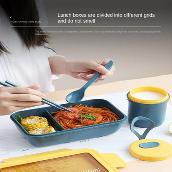 Κουτί γεύματος μικροκυμάτων 1100ml Φορητό δοχείο φαγητού 2 στρώσεων Healthy Lunch Bento Boxes Κουτί μεσημεριανού γεύματος με μαχαιροπίρουνα