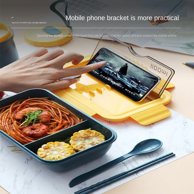 1100 ml mikrovalna kutija za ručak, prijenosna dvoslojna posuda za hranu Bento kutije za zdrav ručak Kutija za ručak s priborom za jelo