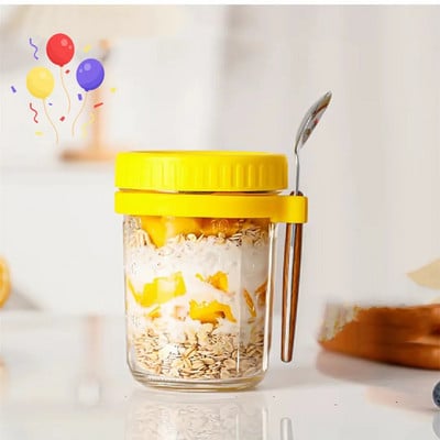 Pārnēsājama brokastu glāze Auzu pārslu graudaugu riekstu jogurta salātu glāze ar vāku, daudzfunkcionālas tvertnes, karstumizturīgas sulas piena glāze