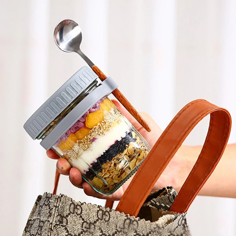 Pārnēsājama brokastu glāze Auzu pārslu graudaugu riekstu jogurta salātu glāze ar vāku, daudzfunkcionālas tvertnes, karstumizturīgas sulas piena glāze