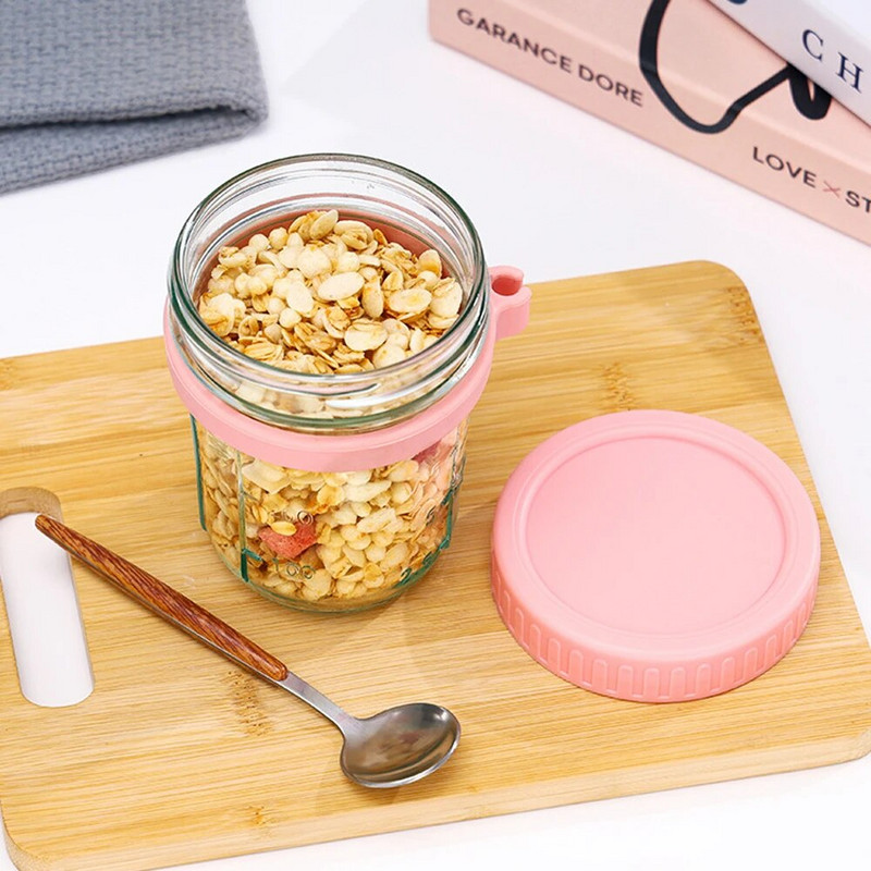 Pārnēsājama brokastu glāze Auzu pārslu graudaugu riekstu jogurta salātu glāze ar vāku, daudzfunkcionālas tvertnes, karstumizturīgas sulas piena glāze