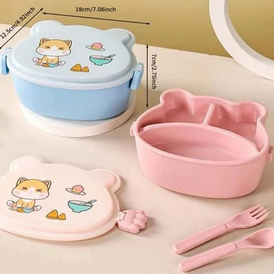 Bento portabil pentru copii de școală, cu furculiță și lingură, cutie de prânz, din plastic rezistent la scurgeri, recipient pentru alimente pentru cuptor cu microunde, cutie de prânz pentru copii de școală