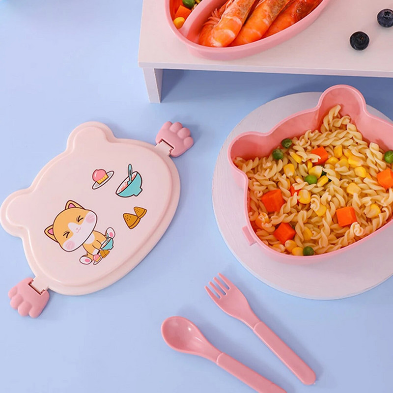 Prijenosni bento za školsku djecu s vilicom i žlicom Kutija za ručak Nepropusna plastična anime posuda za hranu za mikrovalnu Kutija za ručak za školsku djecu