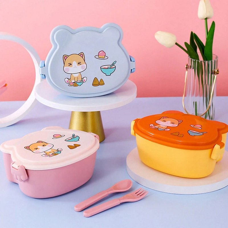 Prijenosni bento za školsku djecu s vilicom i žlicom Kutija za ručak Nepropusna plastična anime posuda za hranu za mikrovalnu Kutija za ručak za školsku djecu
