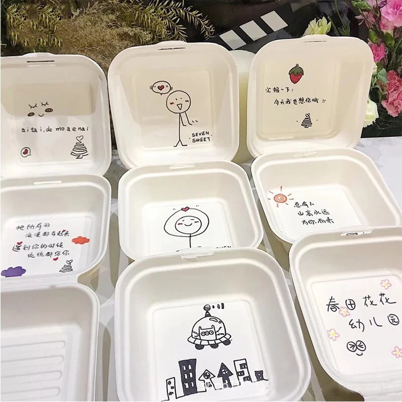 5 tk koogi magustoidukarp Mikrolaineahjus biolagunev ühekordne lõunakarp toidukonteiner Köögiviljasalat kaasavõetav pakkekarp ланч бокс