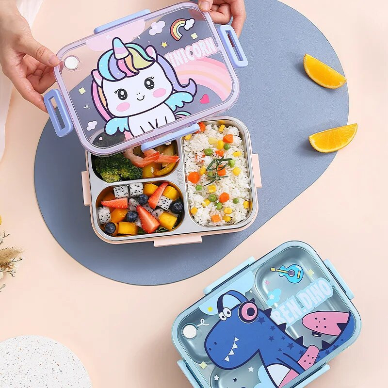 800ml Cartoon Stainless Steel 304 Lunch Box with Spoon Kids-Proof Bento Box Μαθητικό Σχολείο Γραφείο Δοχείο τροφίμων