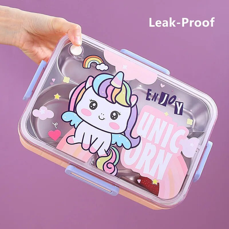 800ml Cartoon Stainless Steel 304 Lunch Box with Spoon Kids-Proof Bento Box Μαθητικό Σχολείο Γραφείο Δοχείο τροφίμων