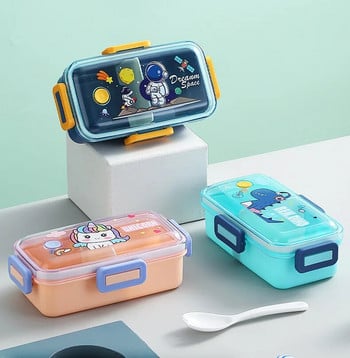 530 ml/700 ml анимационна кутия за обяд с лъжица, устойчива на изтичане на храни, пластмасова кутия за микровълнова фурна Bento, детски, студентски контейнер за храна