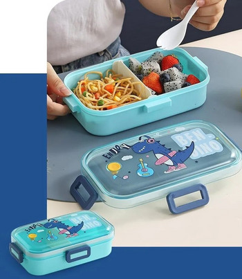 530 ml/700 ml анимационна кутия за обяд с лъжица, устойчива на изтичане на храни, пластмасова кутия за микровълнова фурна Bento, детски, студентски контейнер за храна