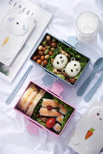 Χαριτωμένο Bento Lunch Box Kawaii για Παιδιά Παιδιά Σχολείου Ιαπωνικού στυλ Νηπιαγωγείο Παιδικό Ψωμί σάντουιτς Κουτί τροφίμων Πλαστικό