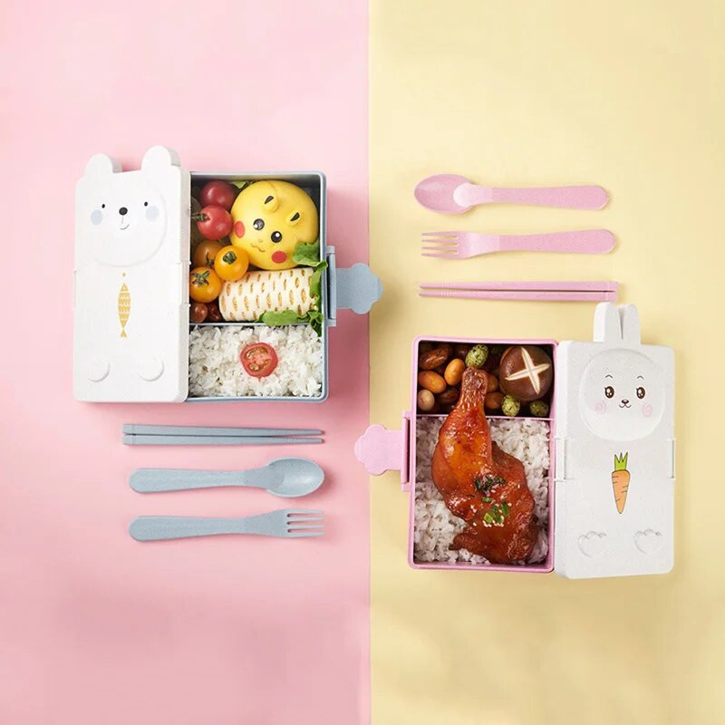 Χαριτωμένο Bento Lunch Box Kawaii για Παιδιά Παιδιά Σχολείου Ιαπωνικού στυλ Νηπιαγωγείο Παιδικό Ψωμί σάντουιτς Κουτί τροφίμων Πλαστικό