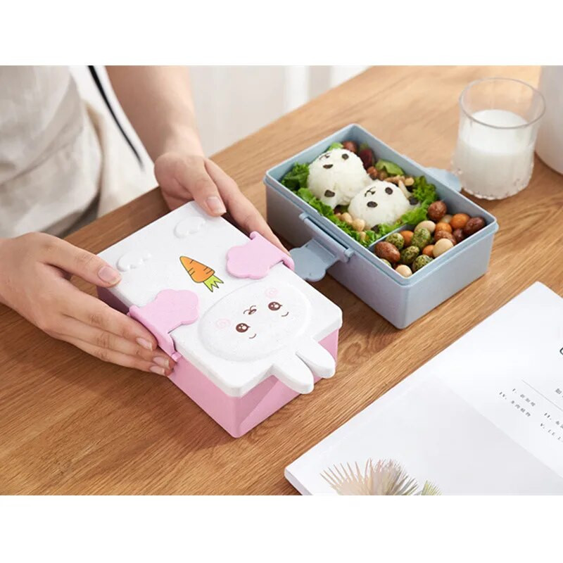 Χαριτωμένο Bento Lunch Box Kawaii για Παιδιά Παιδιά Σχολείου Ιαπωνικού στυλ Νηπιαγωγείο Παιδικό Ψωμί σάντουιτς Κουτί τροφίμων Πλαστικό