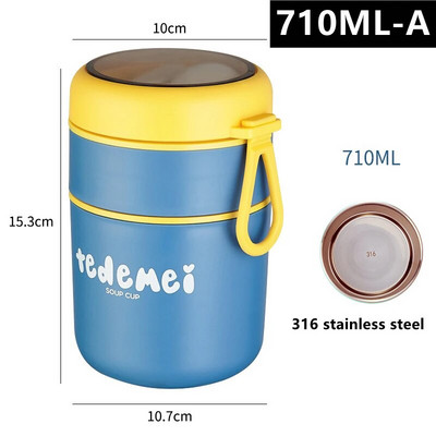 710/530 ml Termo staklenka za hranu Izolirana šalica za juhu Termos posude Kutija za ručak od nehrđajućeg čelika Termo čuvanje topline za školsku djecu