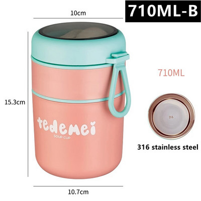 710/530 ml Termo staklenka za hranu Izolirana šalica za juhu Termos posude Kutija za ručak od nehrđajućeg čelika Termo čuvanje topline za školsku djecu
