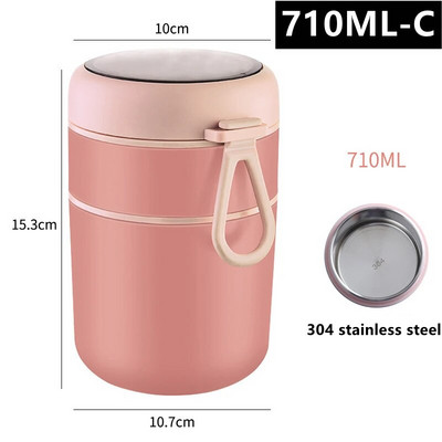 710/530 ml Termo staklenka za hranu Izolirana šalica za juhu Termos posude Kutija za ručak od nehrđajućeg čelika Termo čuvanje topline za školsku djecu