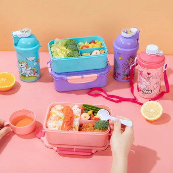 Unicorn Kawaii Bento Lunch Box Бутилка за вода за деца Момичета Момчета Деца Училище Детска градина Мини Сандвич Контейнер за храна