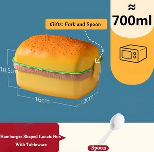 Hamburgeru pusdienu kastīte Divstāvu jauks burgers Bento Box mikroviļņu krāsns bērniem skolas ēdienreizes pārtikas konteiners dakšiņu galda piederumu komplekts dāvanas