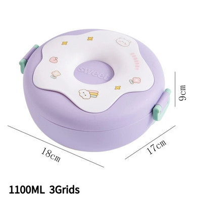 Karikatūra Bento pusdienu kaste bērniem, necaurlaidīgs pusdienu augļu trauks meitenēm, zēniem, maziem bērniem ar 2-3 nodalījumiem, droša mikroviļņu krāsnī