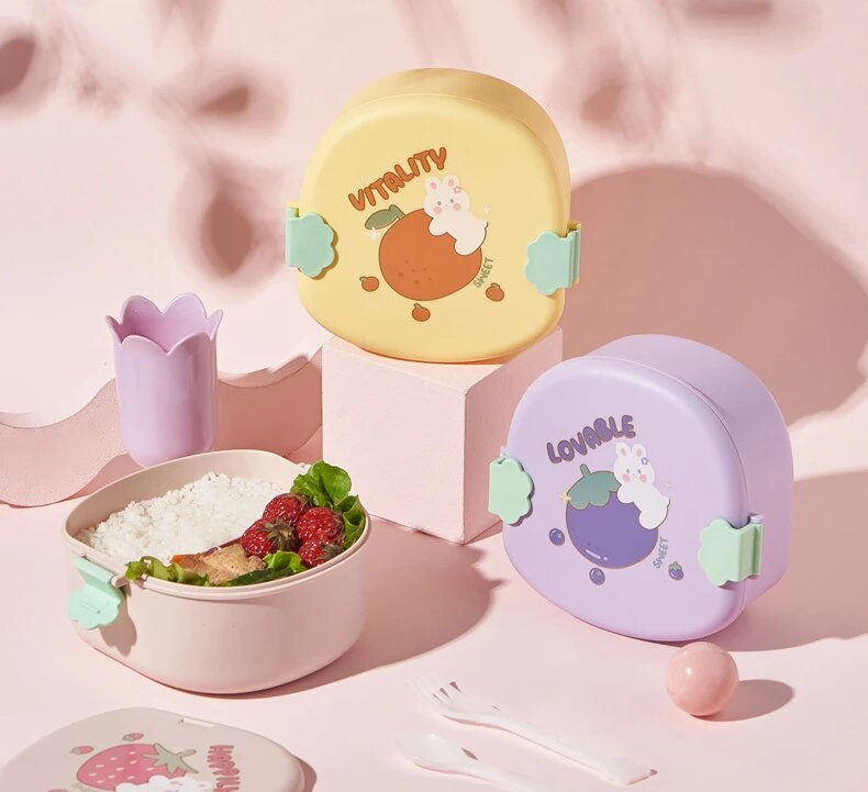 Karikatūra Bento pusdienu kaste bērniem, necaurlaidīgs pusdienu augļu trauks meitenēm, zēniem, maziem bērniem ar 2-3 nodalījumiem, droša mikroviļņu krāsnī