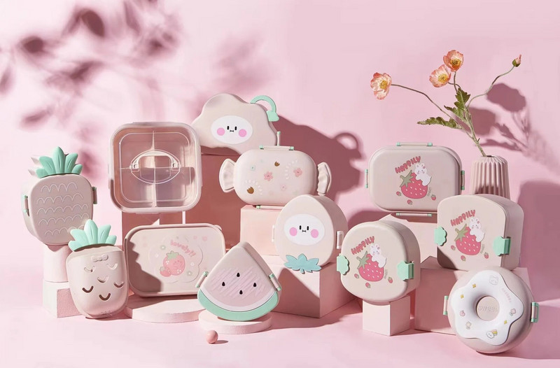 Karikatūra Bento pusdienu kaste bērniem, necaurlaidīgs pusdienu augļu trauks meitenēm, zēniem, maziem bērniem ar 2-3 nodalījumiem, droša mikroviļņu krāsnī