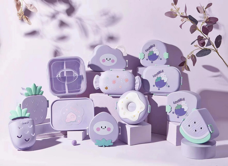 Karikatūra Bento pusdienu kaste bērniem, necaurlaidīgs pusdienu augļu trauks meitenēm, zēniem, maziem bērniem ar 2-3 nodalījumiem, droša mikroviļņu krāsnī