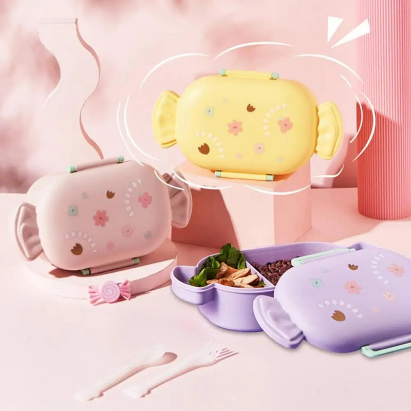 Karikatūra Bento pusdienu kaste bērniem, necaurlaidīgs pusdienu augļu trauks meitenēm, zēniem, maziem bērniem ar 2-3 nodalījumiem, droša mikroviļņu krāsnī