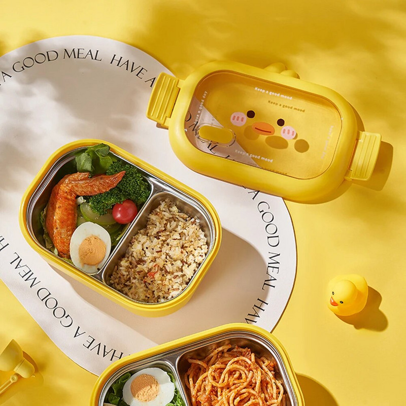 Roostevabast terasest Bento lõunakast, laste kooli Kawaii Bento kast, suletud armas kaasaskantav toidukonteiner, eraldi soojendatav lõunakast