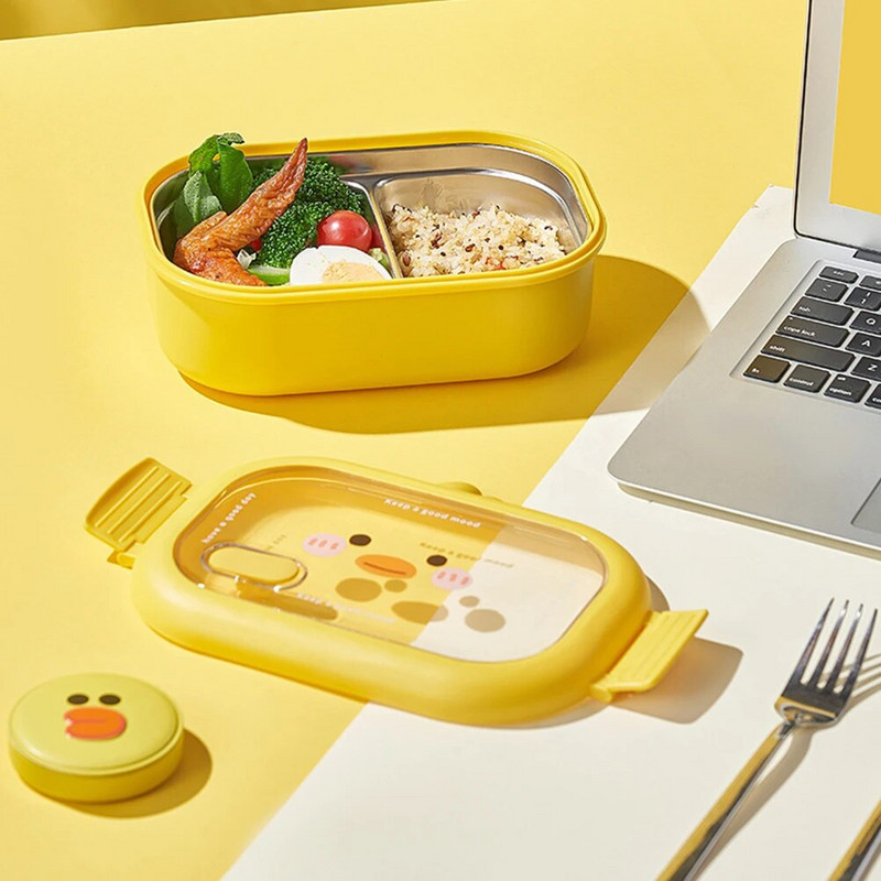Roostevabast terasest Bento lõunakast, laste kooli Kawaii Bento kast, suletud armas kaasaskantav toidukonteiner, eraldi soojendatav lõunakast