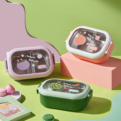 Cutie de prânz portabilă din oțel inoxidabil, cutie Bento de desene animate Kawaii, recipient pentru alimente la microunde, pentru copii, școală de picnic