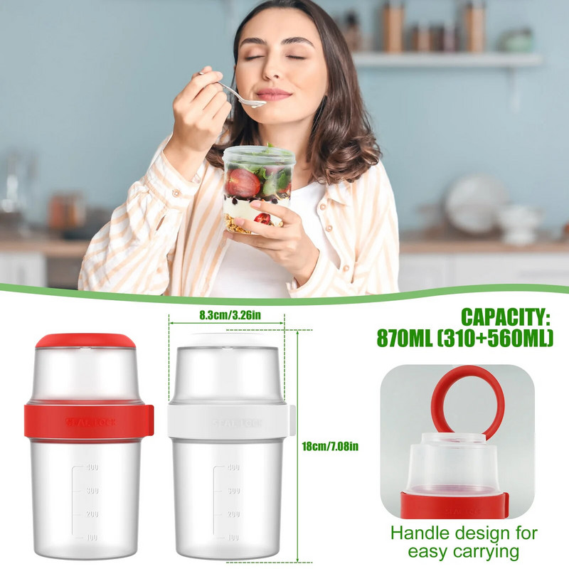 2 kom. Šalice zobene kaše za doručak Žitarice Orašasti plodovi Jogurt Posuda za salatu Staklenka Šalica za umak Poklopac Bento Tuppers Zdjela za hranu Kutija za ručak Kuhinjski gadget