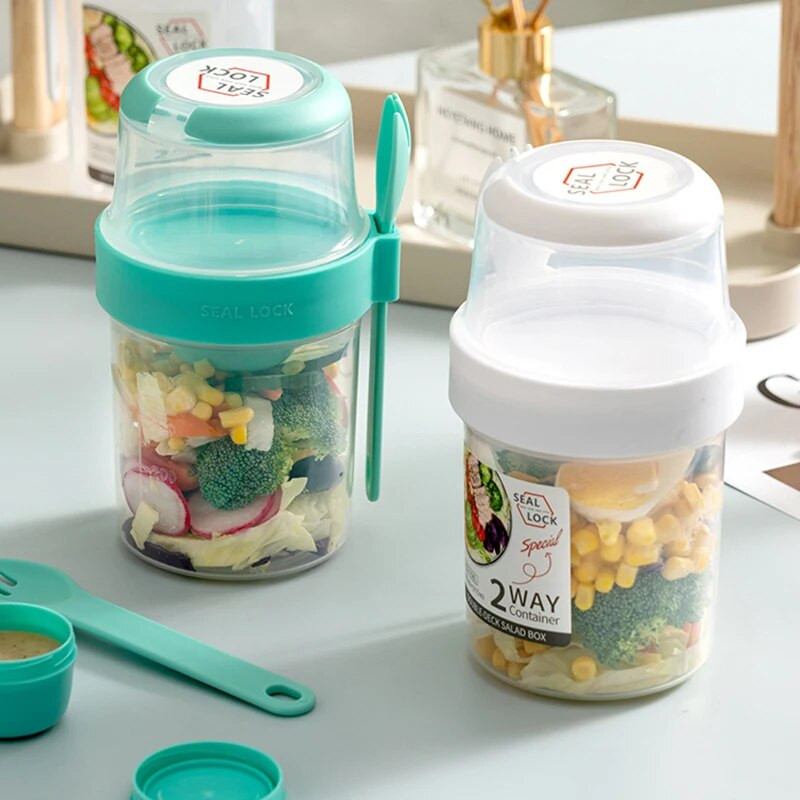 Kaasaskantav hommikusöögi salatitass kaerahelbe-helbe-pähklijogurti konteineri komplekt kahvlikastme tassi kaanega Bento toidukauss köögi lõunasöögikarp